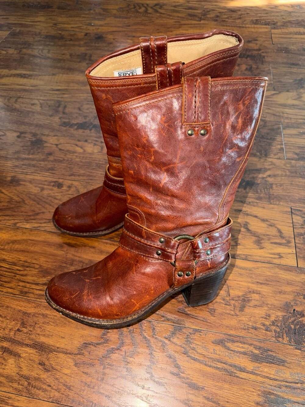 Vintage Frye Melissa Harness Brown Leather Riding Moto Boots